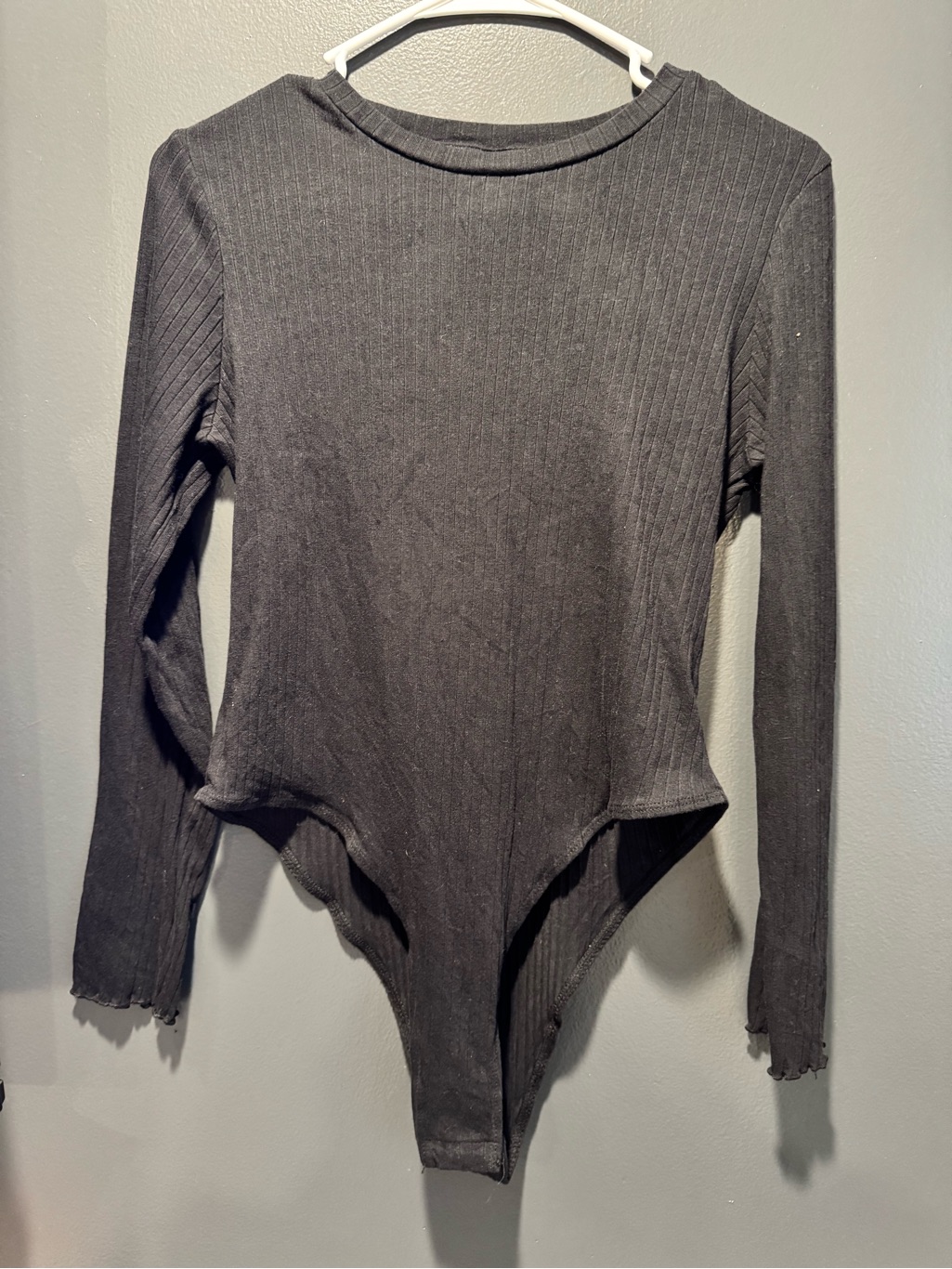 Black Ribbed Long-Sleeve Bodysuit